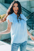 Tiered Sleeve Frilled Neck Dotted Top